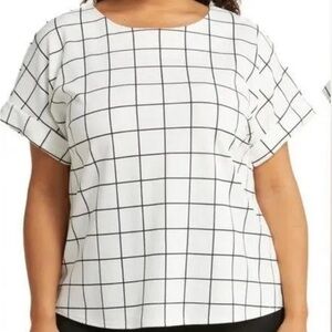 Nordstrom Melloday Grid black white short sleeve blouse cuff sleeve Size 1XL